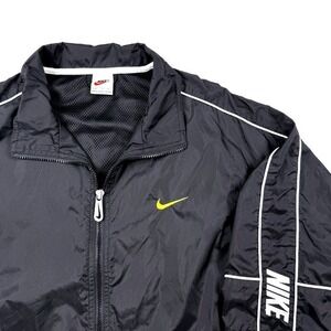 Vintage Nike Windbreaker Jacket Black Yellow Swoosh Mesh Lined Mens XL 90s